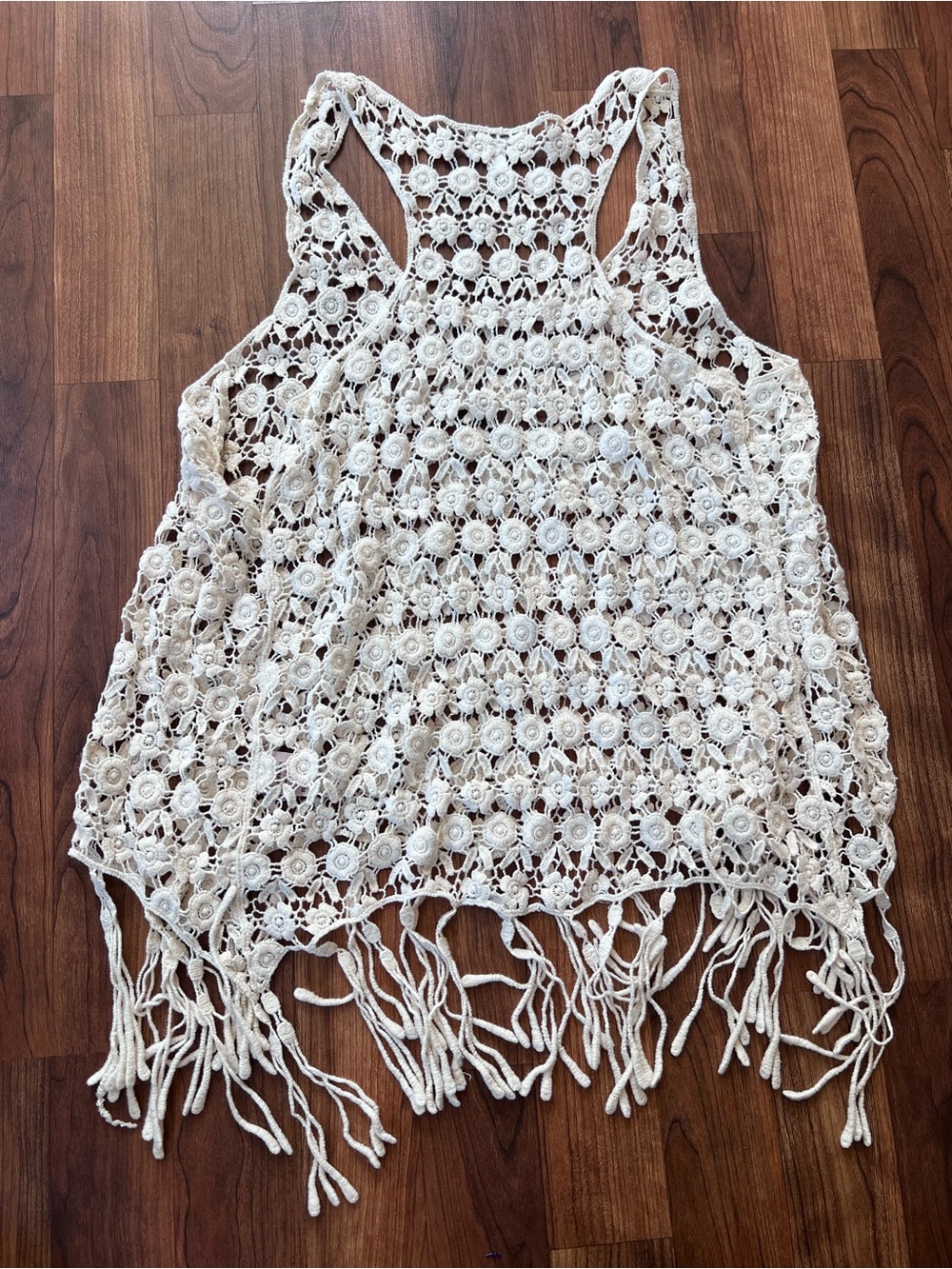Dreams Charlie Ivory Floral Crochet Lace Fringe Tank Top Small - Picture 10 of 10